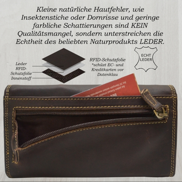 RFID Schutz Große Leder Damen Brieftasche Vintage mit Adler Motiv Biker Geldbörse